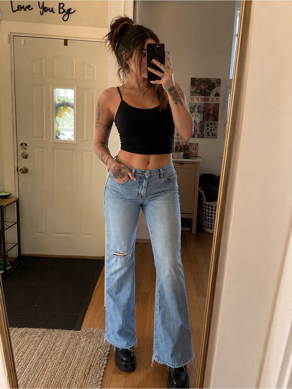 Zana Di Light Blue High-Rise Wide Leg Jeans with Knee Rip